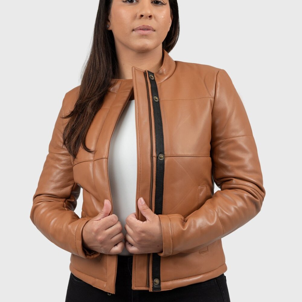 Women Leather Black Jacket Leather Brown Jacket Leather Jacket Melysa - Picture 4 of 9